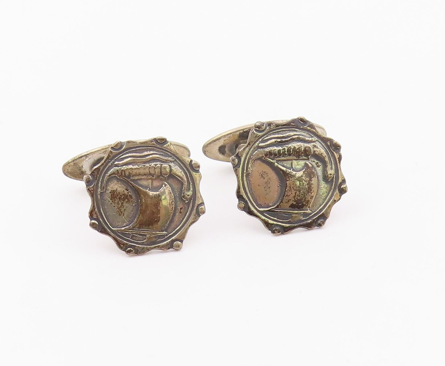 FRYDEUSBERG DENMARK 925 Silver  Vintage Etched Sailboat Cufflinks  TR3358