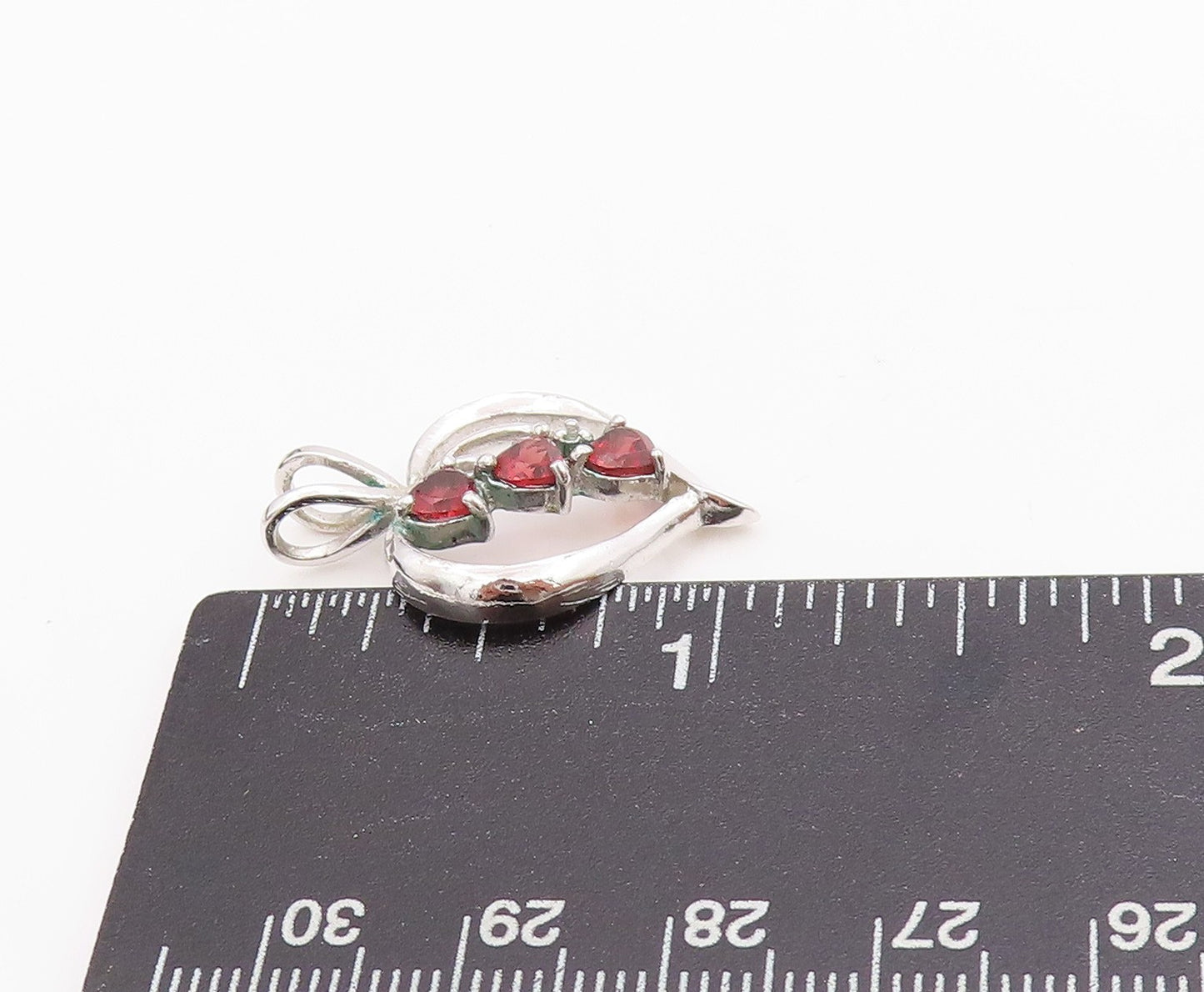 925 Sterling Silver Vintage Pendant Designer Cutout Garnet Heart  PT24562