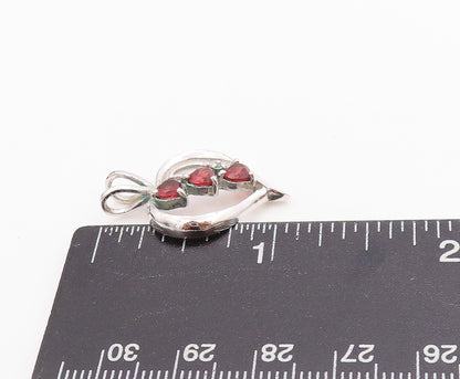 925 Sterling Silver Vintage Pendant Designer Cutout Garnet Heart  PT24562