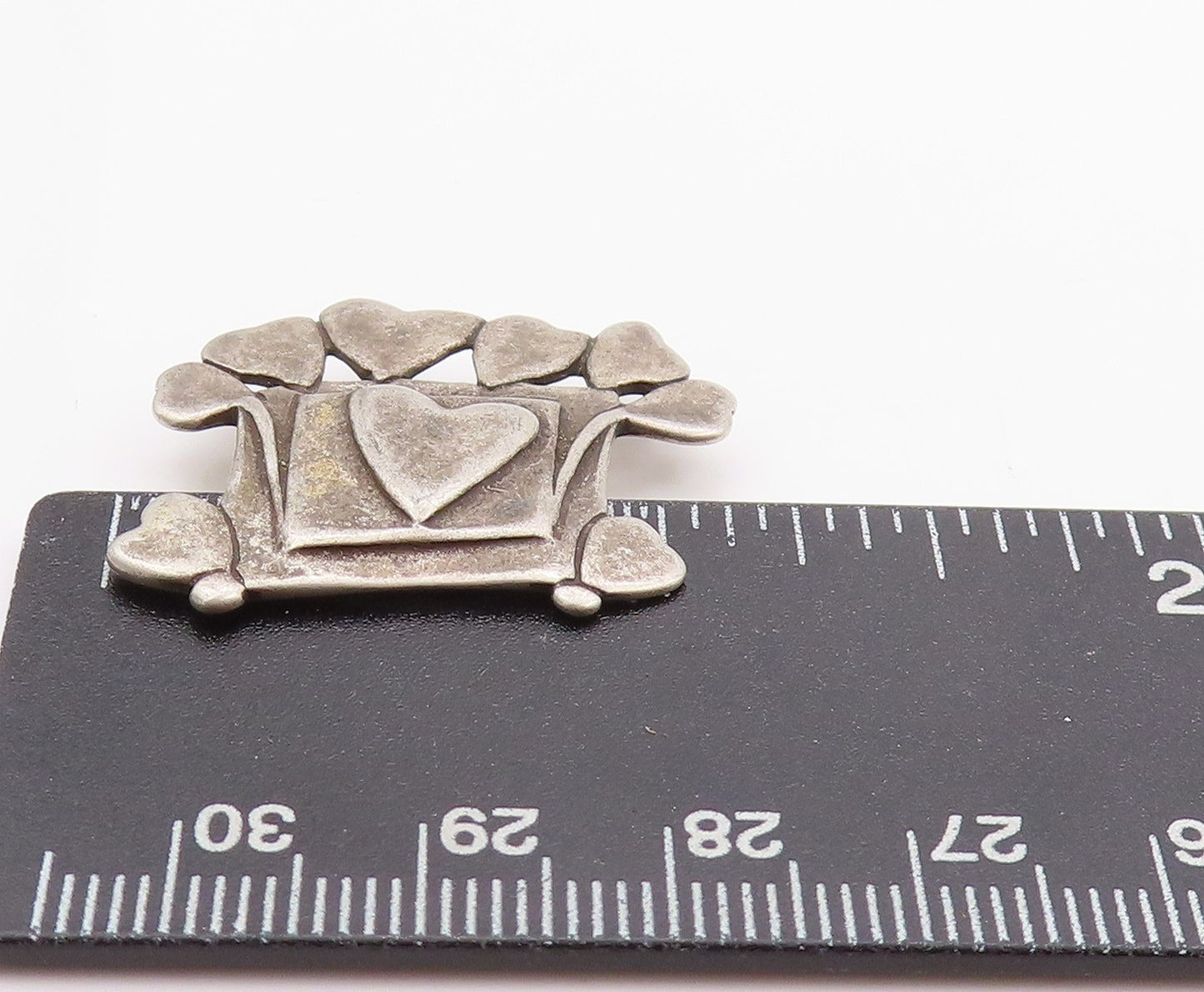 925 Sterling Silver Vintage Brooch Designer Dark Tone Heart Love Box   BP11585