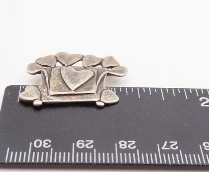 925 Sterling Silver Vintage Brooch Designer Dark Tone Heart Love Box   BP11585