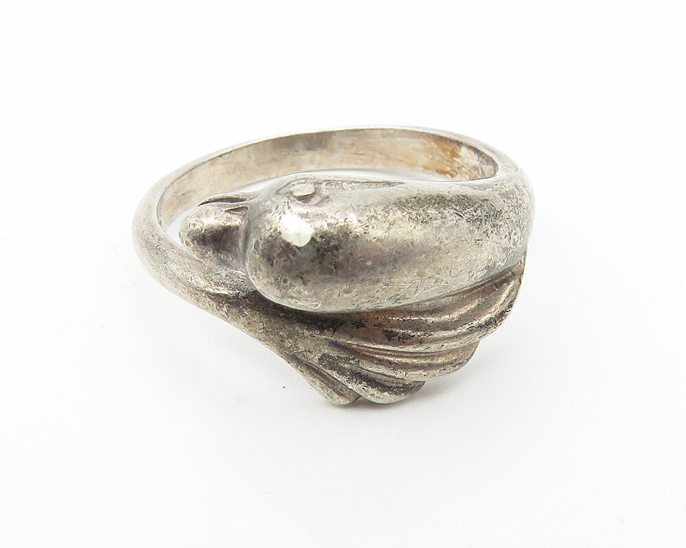 925 Sterling Silver  Vintage Dolphin Head & Tail Bypass Ring Sz 7  RG10714