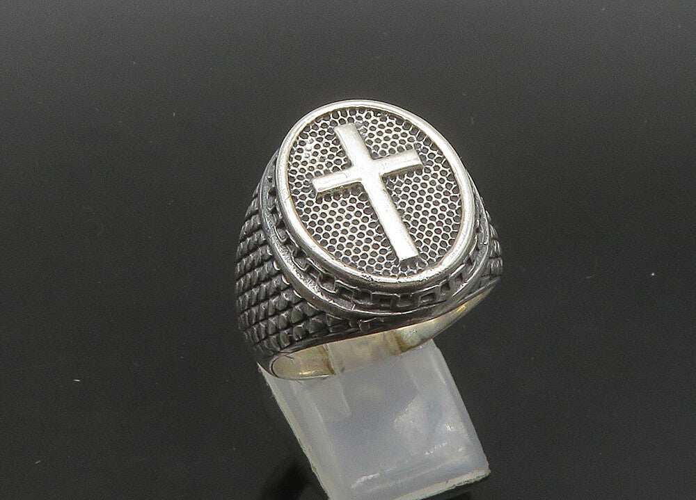 925 Sterling Silver  Vintage Large Religious Cross Band Ring Sz 12.5  RG23534