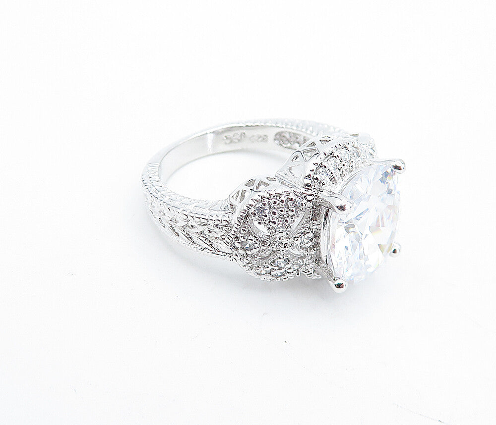 925 Sterling Silver  Sparkling Oval Cut Topaz Floral Band Ring Sz 7.5  RG4614