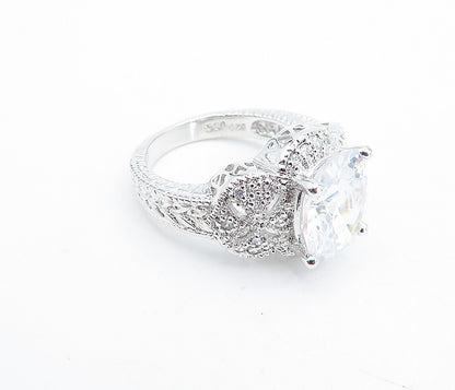 925 Sterling Silver  Sparkling Oval Cut Topaz Floral Band Ring Sz 7.5  RG4614