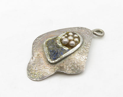 DESIGNER 925 Sterling Silver Vintage Blue Stone Cluster Flower Pendant PT12694