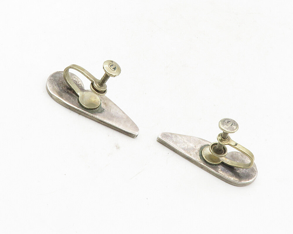 MEXICO 925 Sterling Silver  Vintage Crushed Jasper Non Pierce Earrings  EG5132