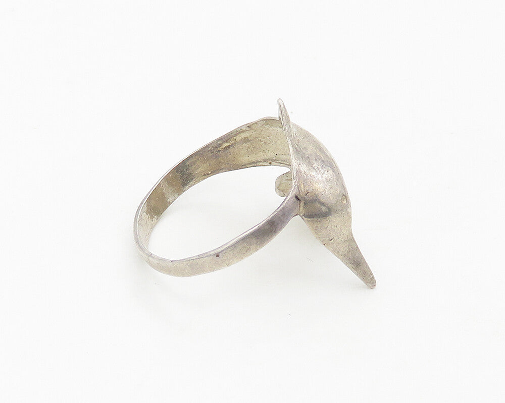 925 Sterling Silver  Vintage Shiny Swordfish Motif Band Ring Sz 8.5  RG17894