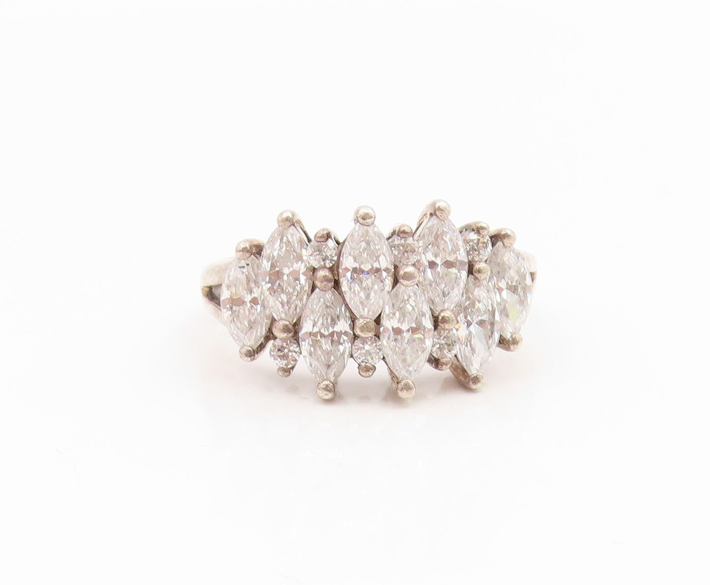 925 Sterling Silver Vintage Ring Marquise & Round Cut CZ Cluster  Sz 7  RG35132