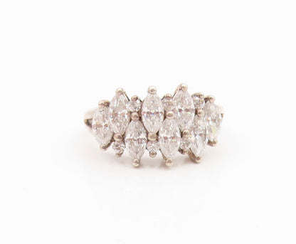 925 Sterling Silver Vintage Ring Marquise & Round Cut CZ Cluster  Sz 7  RG35132