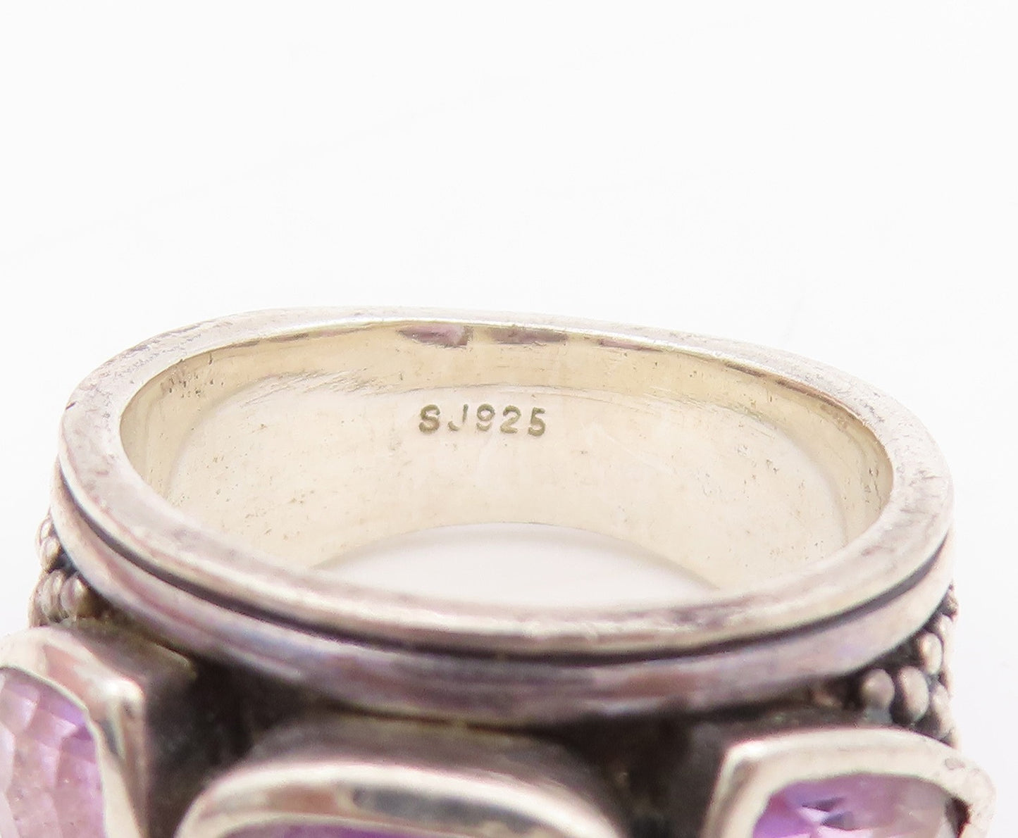 925 Sterling Silver Vintage Ring Square & Triangle Cut Amethyst  Sz 6.5  RG33262