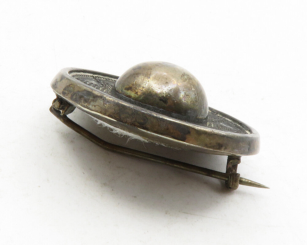 925 Sterling Silver  Vintage Antique Oxidized Etched Dome Brooch Pin  BP4473
