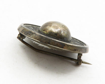 925 Sterling Silver  Vintage Antique Oxidized Etched Dome Brooch Pin  BP4473
