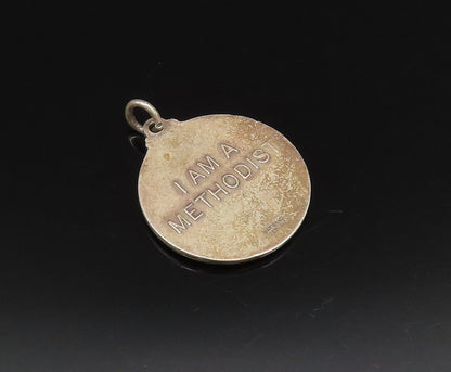 HAYWARD 925 Silver  Vintage Religious Cross Round Medal Pendant  PT21520