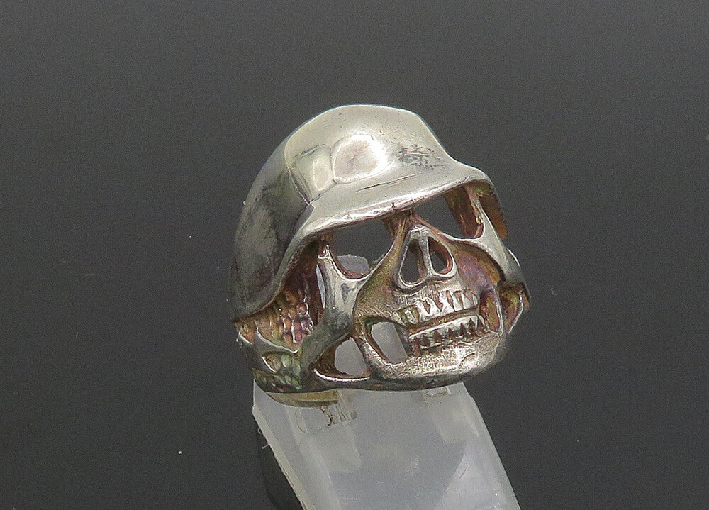 925 Sterling Silver  Vintage Shiny Skeleton Head Biker Ring Sz 9.5  RG23329