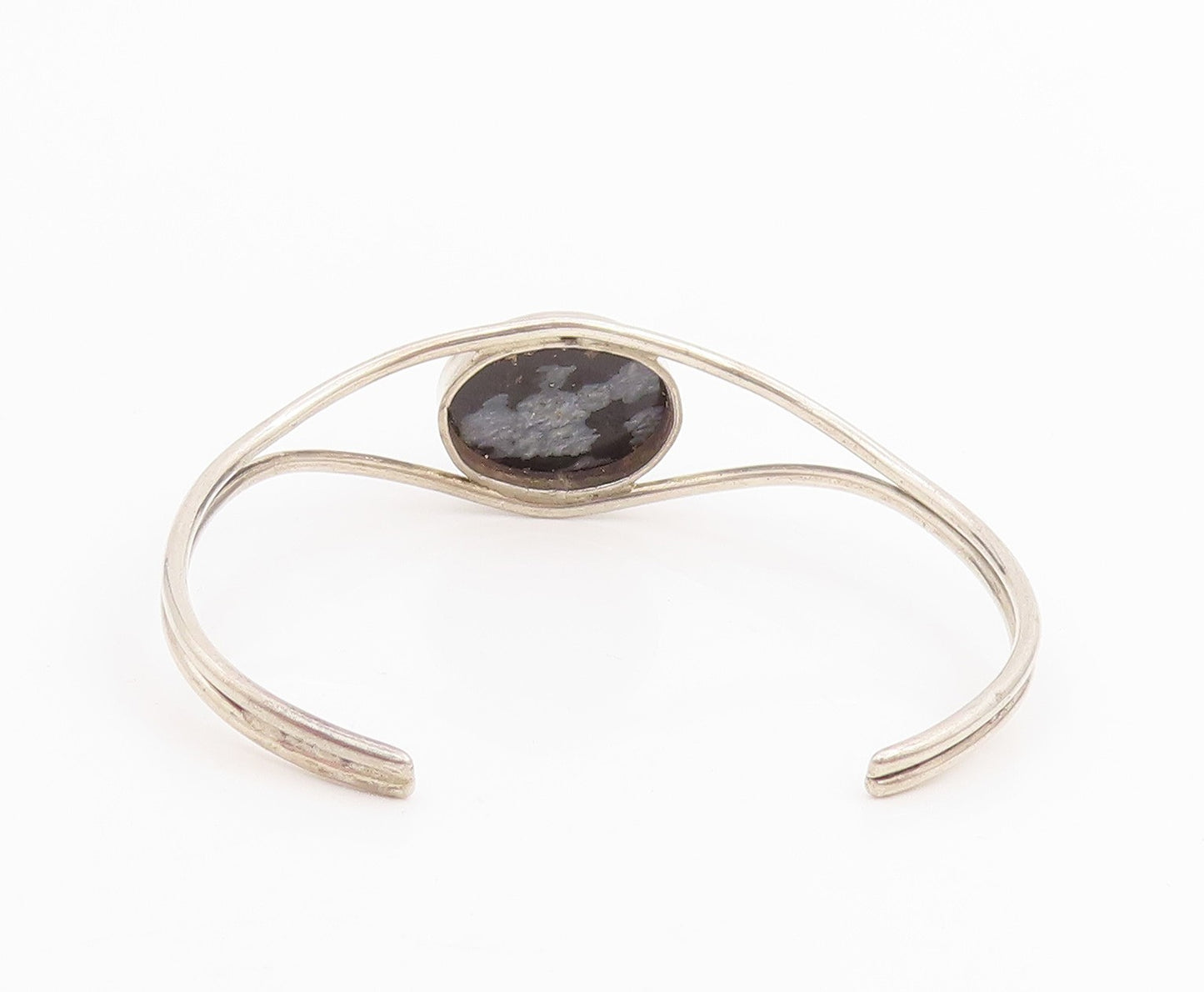 925 Sterling Silver Vintage Bracelet Oval Cabochon Agate Modernist Cuff  BT11508