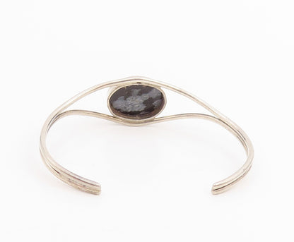 925 Sterling Silver Vintage Bracelet Oval Cabochon Agate Modernist Cuff  BT11508
