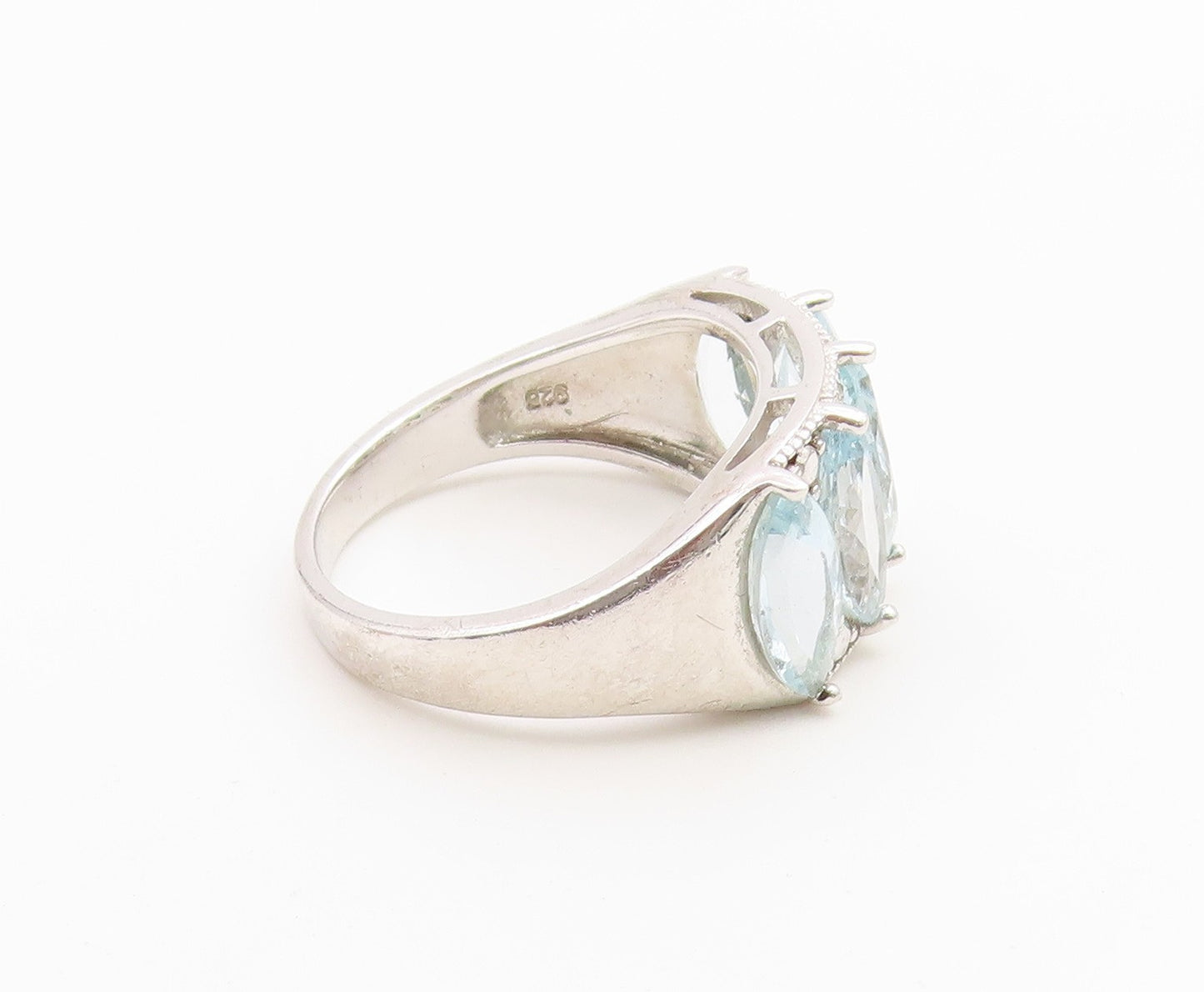 925 Sterling Silver Vintage Ring Marquise Cut Blue Topaz Band  Sz 10  RG36737