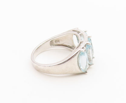 925 Sterling Silver Vintage Ring Marquise Cut Blue Topaz Band  Sz 10  RG36737