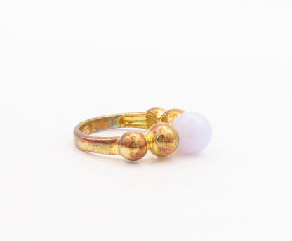 925 Sterling Silver Vintage Ring Gold Plated Bead Carved & Gemstone Sz 7 RG29625
