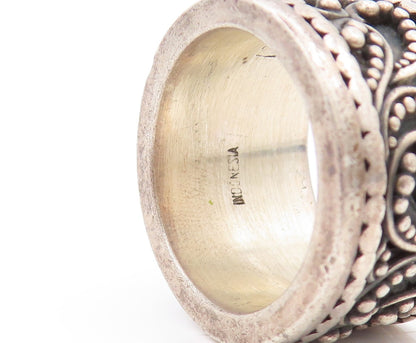 925 Sterling Silver Vintage Ring LOIS HILL Swirly Beaded Carved  Sz 9  RG31870