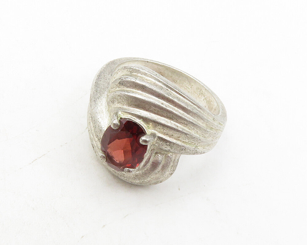 925 Sterling Silver  Vintage Red Topaz Swirl Bypass Band Ring Sz 6  RG12690