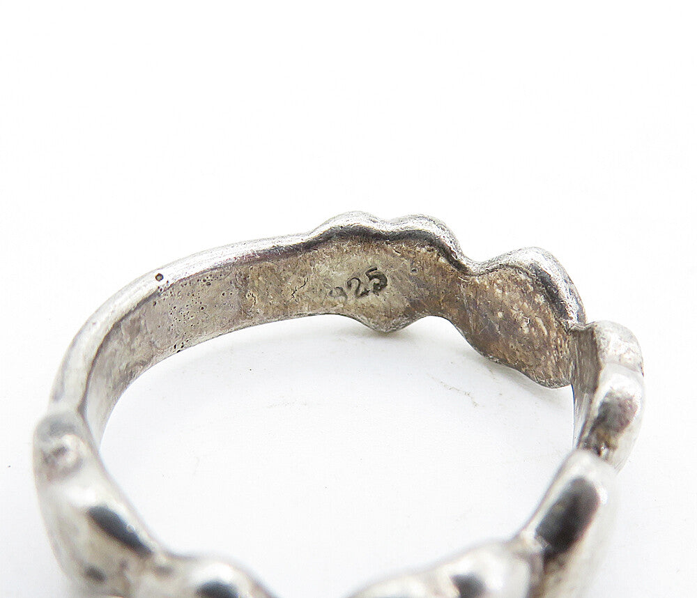 925 Sterling Silver  Vintage Up & Down Love Hearts Band Ring Sz 6.5  RG6103