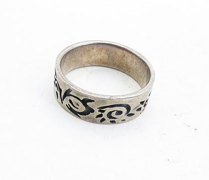 925 Sterling Silver  Vintage Large Oxidized Pattern Band Ring Sz 11  RG4555