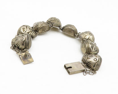 925 Sterling Silver  Vintage Antique Hollow Etched Chain Bracelet  BT5149