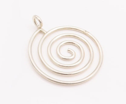 925 Sterling Silver Vintage Pendant Solid Wire Carved Spiraled Coil  PT22973