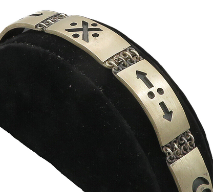CAVARI 925 Sterling Silver  Vintage Oxidized Cutout Bar Chain Bracelet  BT4478