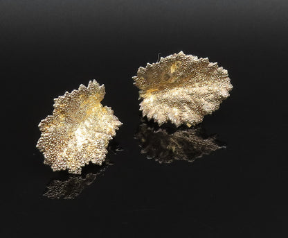 925 Silver  Vintage Gold Plated Textured Leaf Non Pierced Earrings  EG12038