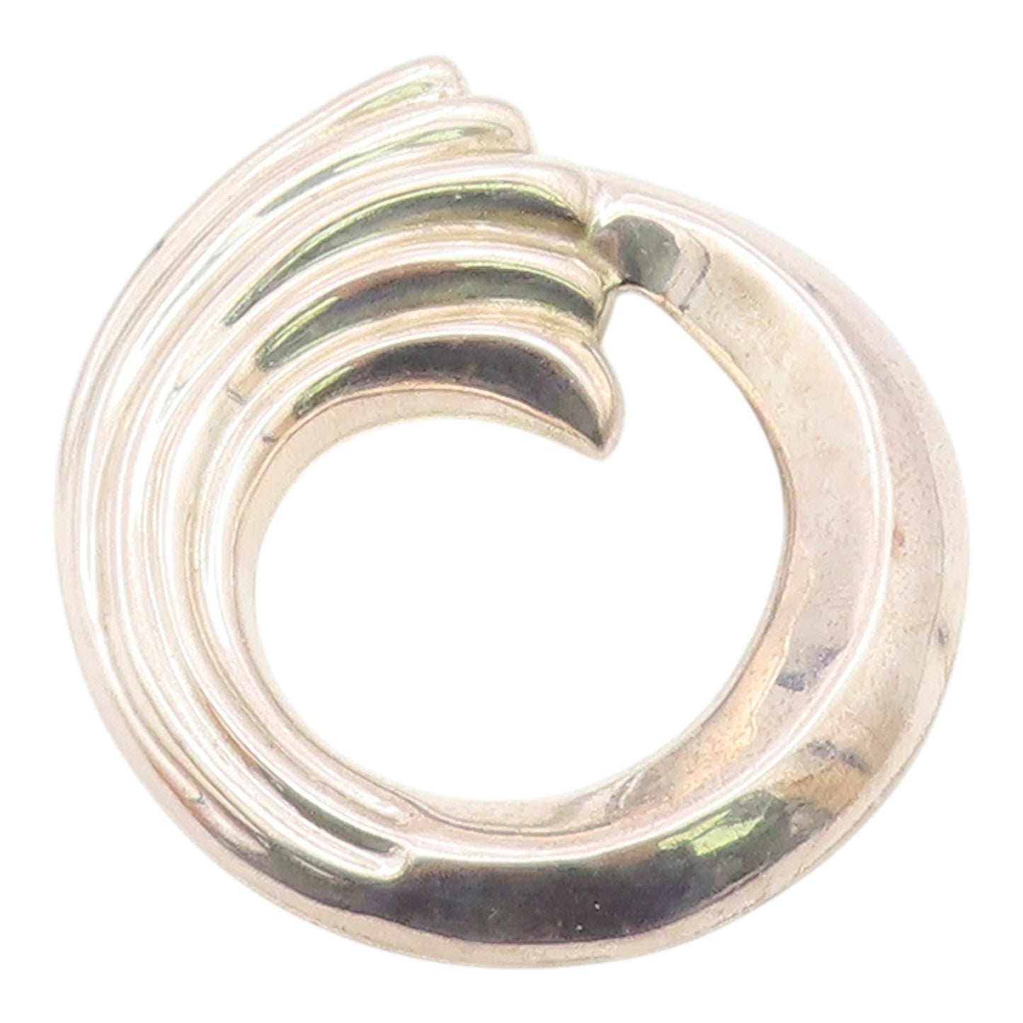MEXICO 925 Sterling Silver  Vintage Shiny Fluted Open Circle Brooch Pin BP4113