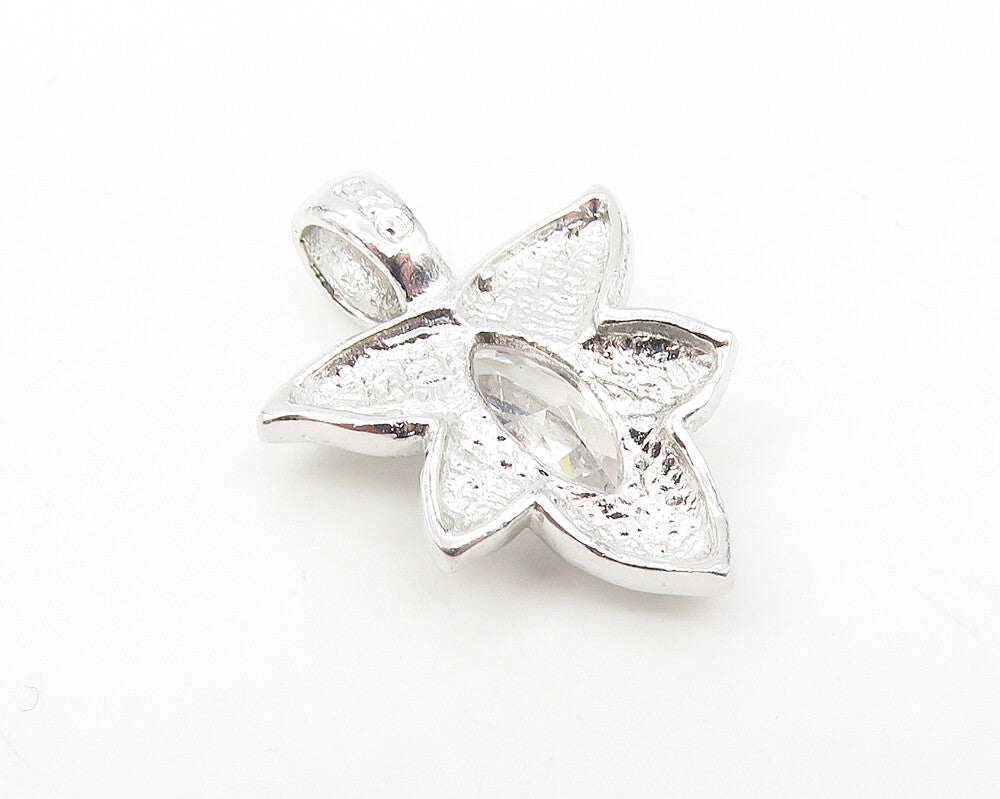 925 Sterling Silver  Marquise Cut Cubic Zirconia Floral Leaf Pendant  PT8712