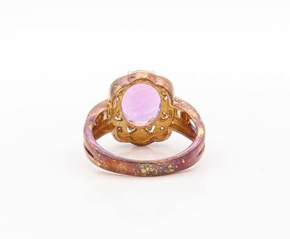 925 Sterling Silver Vintage Ring Gold Plated Amethyst & CZ Flower  Sz 8  RG30901