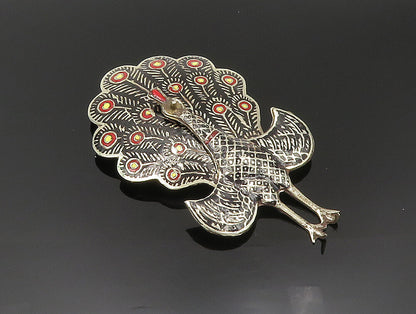 SIAM 925 Sterling Silver  Vintage Enamel Peacock Brooch Pin (MOVES)  BP9395
