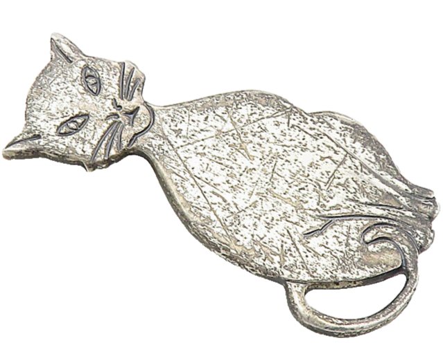 925 Sterling Silver  Vintage Dark Tone Sitting Cat Motif Brooch Pin  BP3449