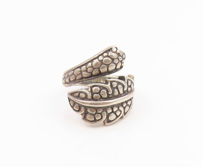 925 Sterling Silver Vintage Ring Textured Floral Leaf Bypass Band  Sz 6  RG35310