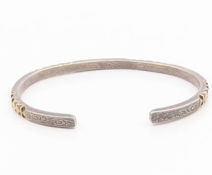 925 Sterling Silver Vintage Bracelet Two Tone Geometric Carved Cuff  BT11808