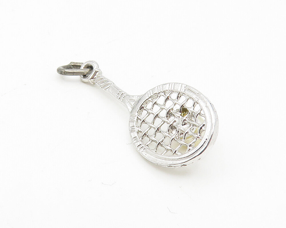 925 Sterling Silver  Vintage Petite Pearl Tennis Racket Sports Pendant  PT9204