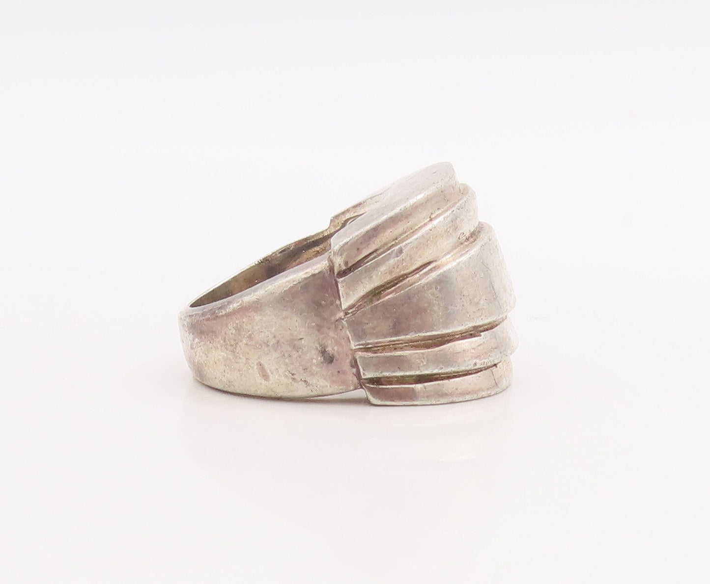 925 Sterling Silver Vintage Ring Solid Large Carved Dome  Sz 7.5  RG28905