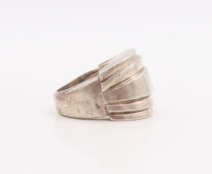 925 Sterling Silver Vintage Ring Solid Large Carved Dome  Sz 7.5  RG28905