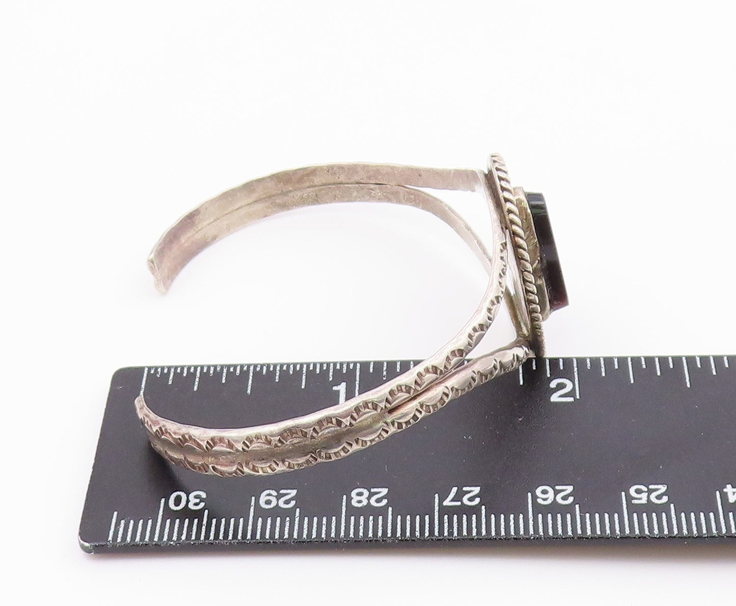 RB NAVAJO 925 Sterling Silver  Vintage Black Onyx Split Cuff Bracelet  BT8145