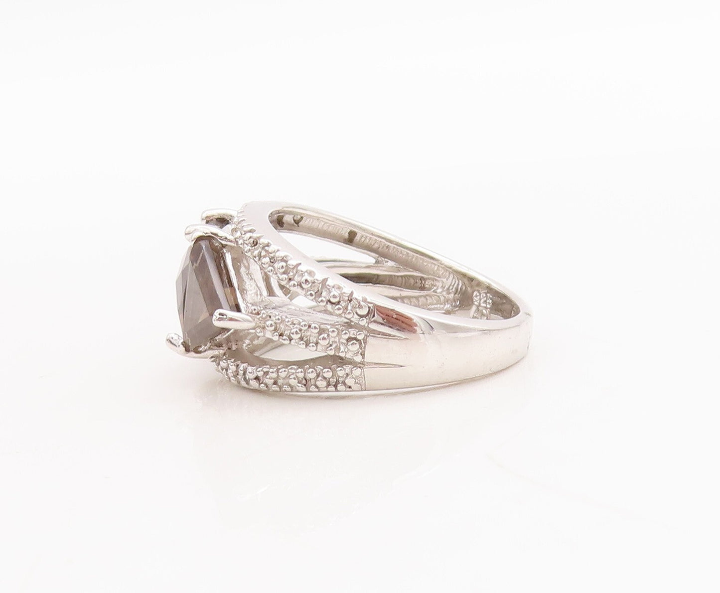 925 Sterling Silver Vintage Ring Square Triangle Smoky Quartz CZ  Sz 8  RG29197