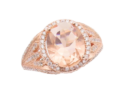 925 Sterling Silver Vintage Ring Rose Gold Plated Round 2 Tone CZ  Sz 7  RG29322