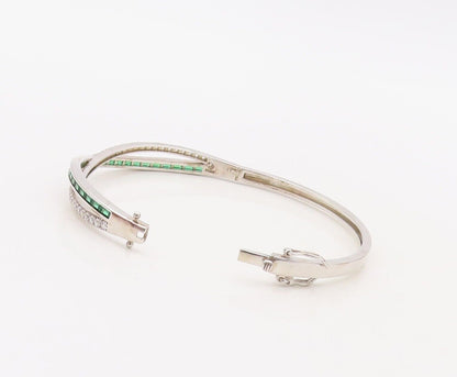 925 Sterling Silver Vintage Bracelet X Cutout Green & White Topaz Bands  BT10717