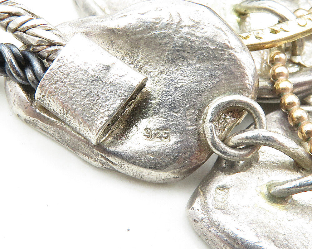 925 Silver & 14K GOLD  Vintage Modernist Two Tone Chain Necklace  NE3206