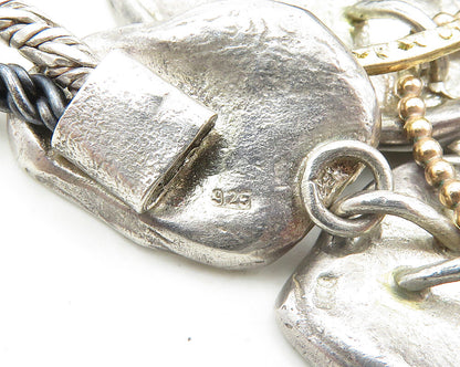 925 Silver & 14K GOLD  Vintage Modernist Two Tone Chain Necklace  NE3206