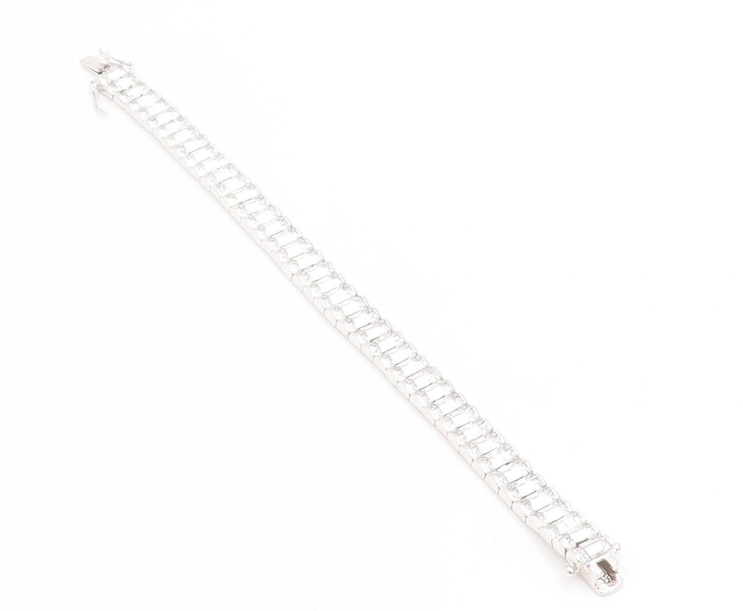 925 Sterling Silver Vintage Bracelet Sparkling CZ Modernist Tennis Link  BT11754