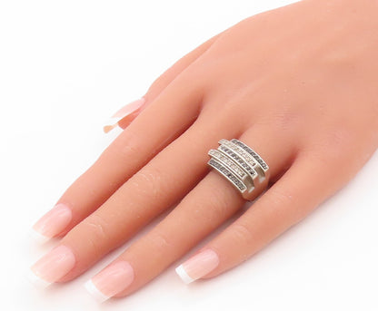 925 Sterling Silver Vintage Ring Cutout Spinel Topaz Inlay Bands Sz 8 RG31841